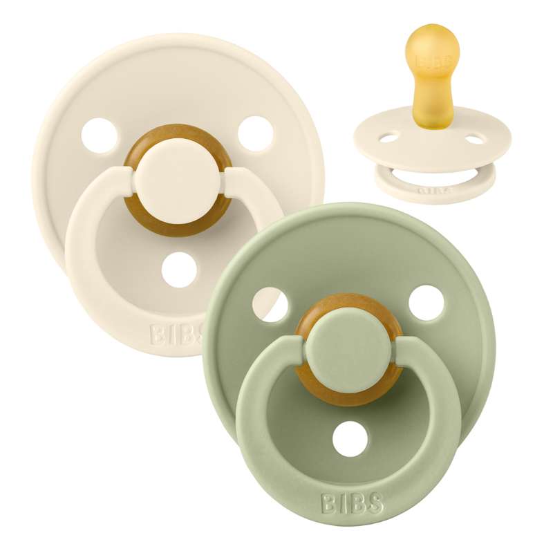 Rund Colour Sut 2 Pak Str. 2 Naturgummi Ivory Sage fra Bibs