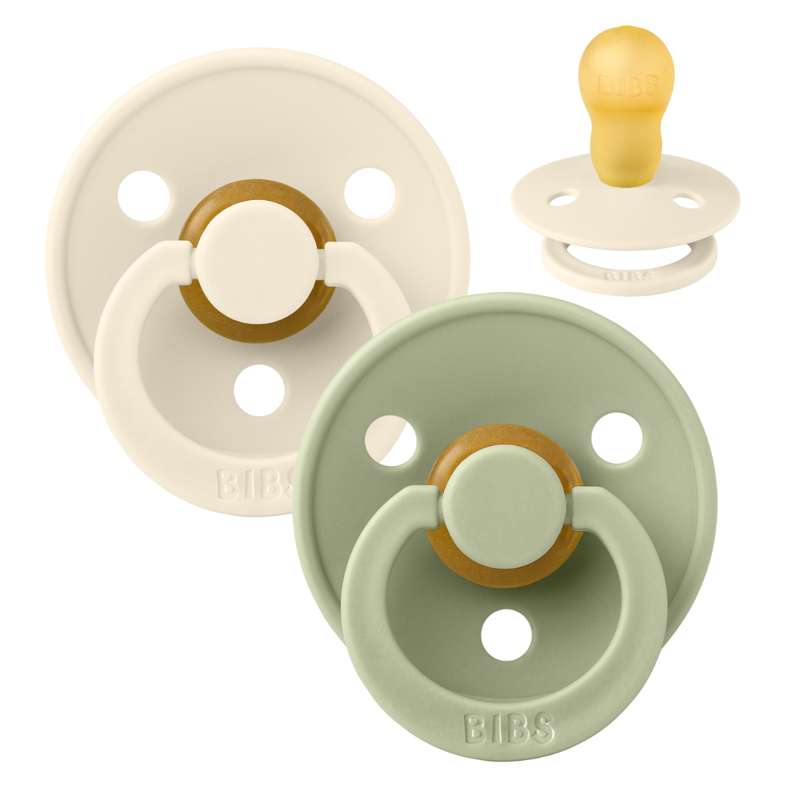 Rund Colour Sut 2 Pak Str. 3 Naturgummi Ivory Sage fra Bibs
