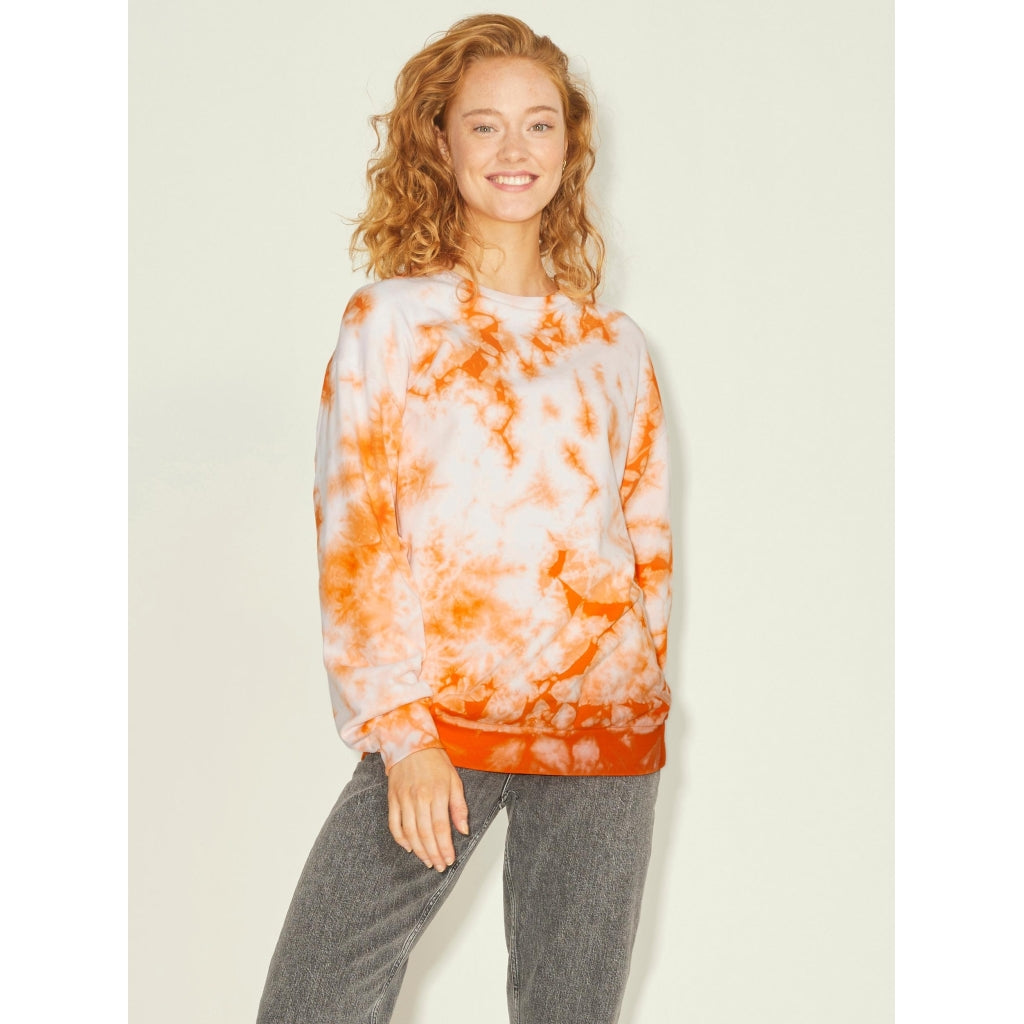 Dame Sweatshirt Jxtaylor   Red Orange Tie Dye Bright White fra Jjxx