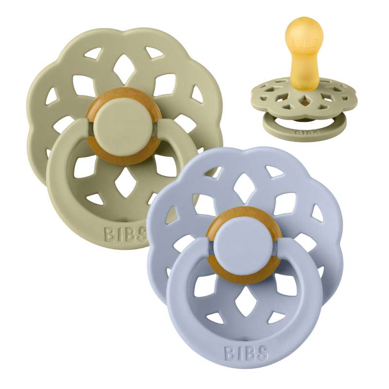 Boheme Sut   2 Pak   Str. 2   Naturgummi   Khaki Dusty Blue fra Bibs