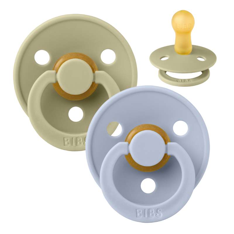 Rund Colour Sut 2 Pak Str. 2 Naturgummi Khaki Dusty Blue fra Bibs