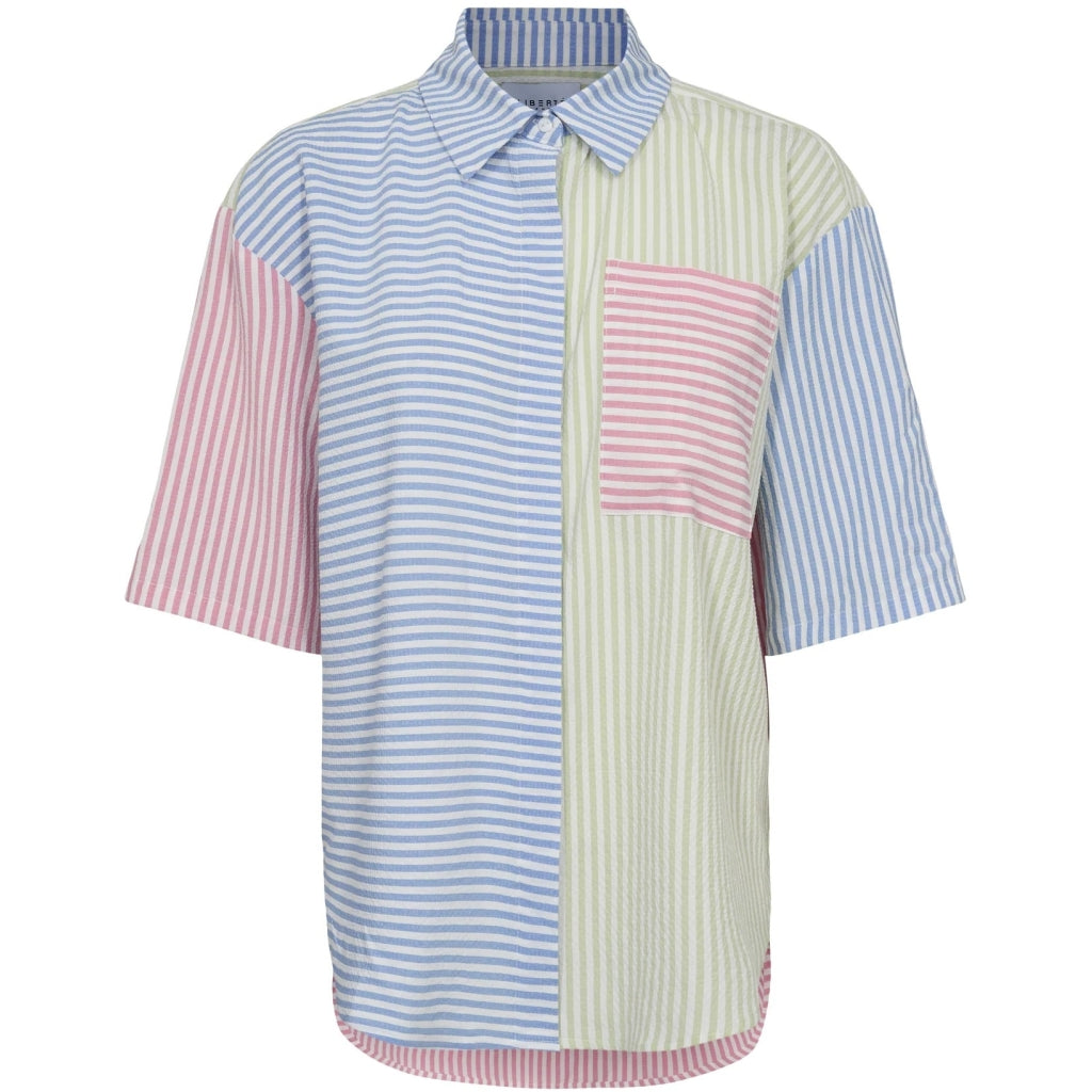 Liberte Dame T Shirt Viola   Mint Blue Pink Stripe fra Liberté