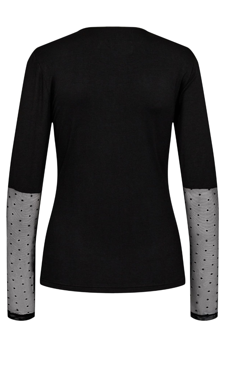 Liberte Bluse   Isa Ls Lace Sleeve   Black Dot fra Liberté