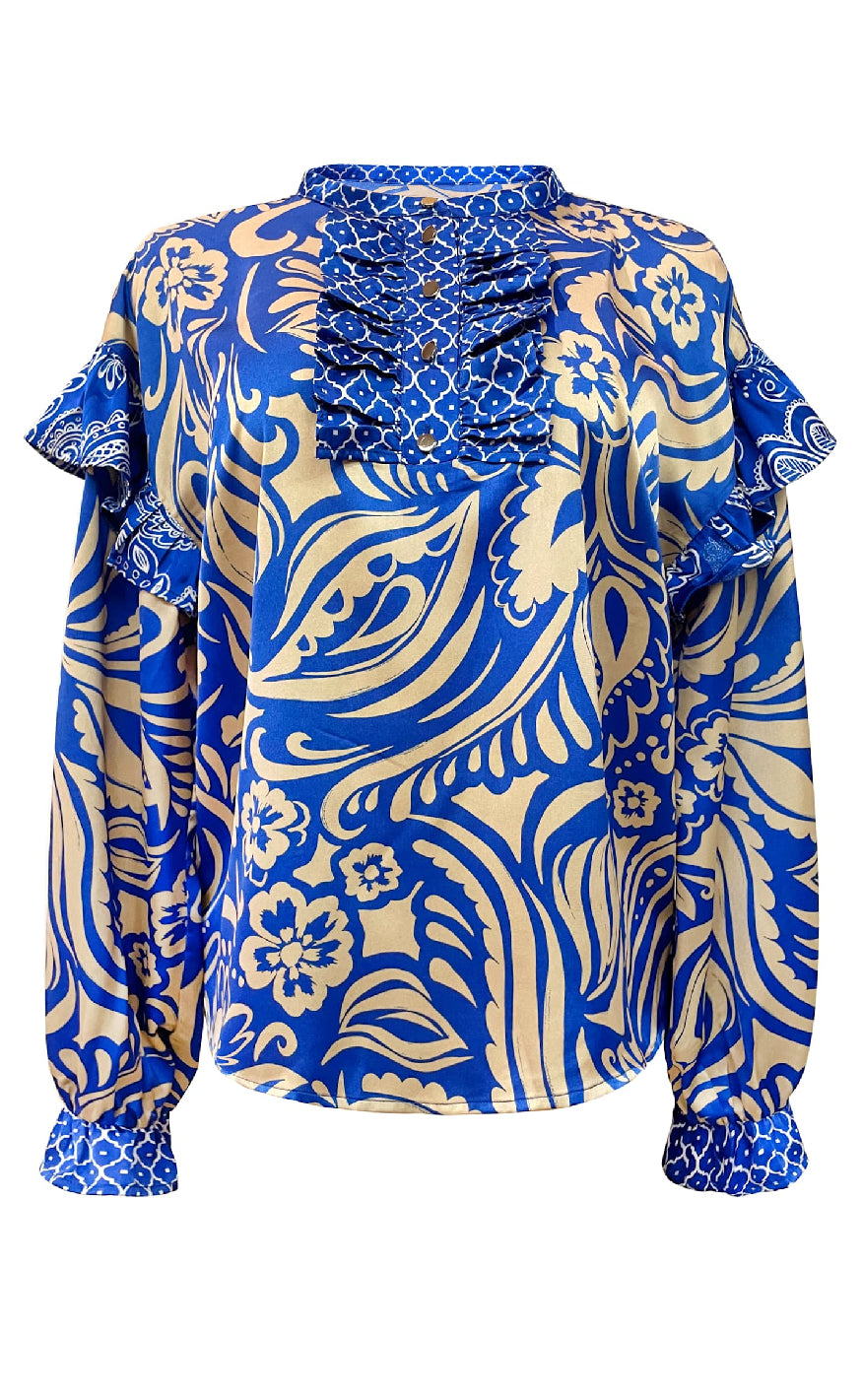Liberte Bluse   Tia Frill   Cobolt Blue Mix fra Liberté