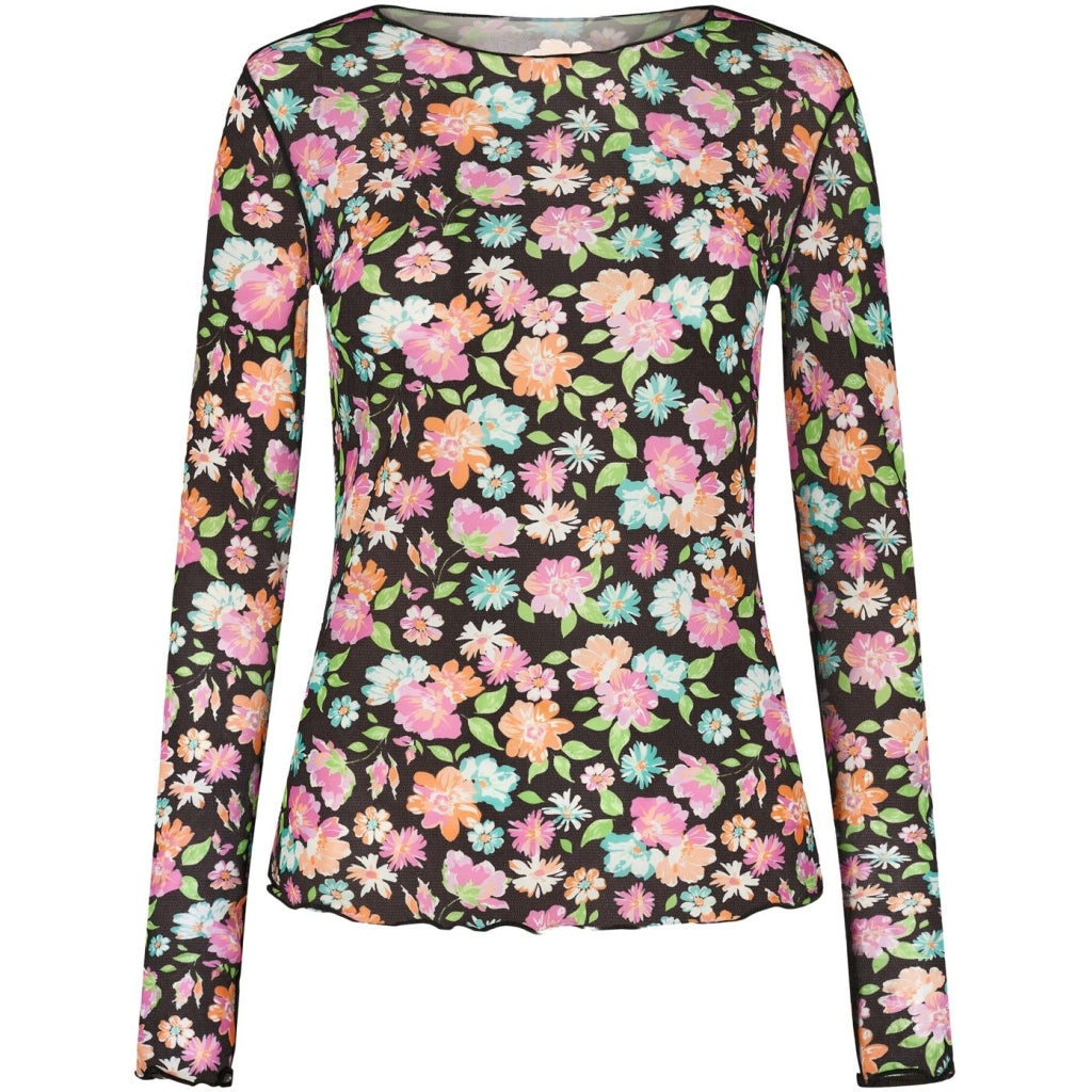 Liberte Dame Langærmet Mesh Top 4086   Mint Orange Flowers fra Liberté