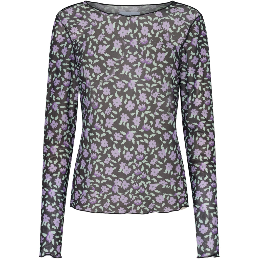 Liberte Dame Langærmet Mesh Top 4086   Mint Purple Flower fra Liberté