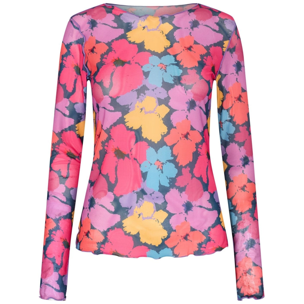 Liberte Dame Langærmet Mesh Top 4086   Painted Flowers Navy fra Liberté