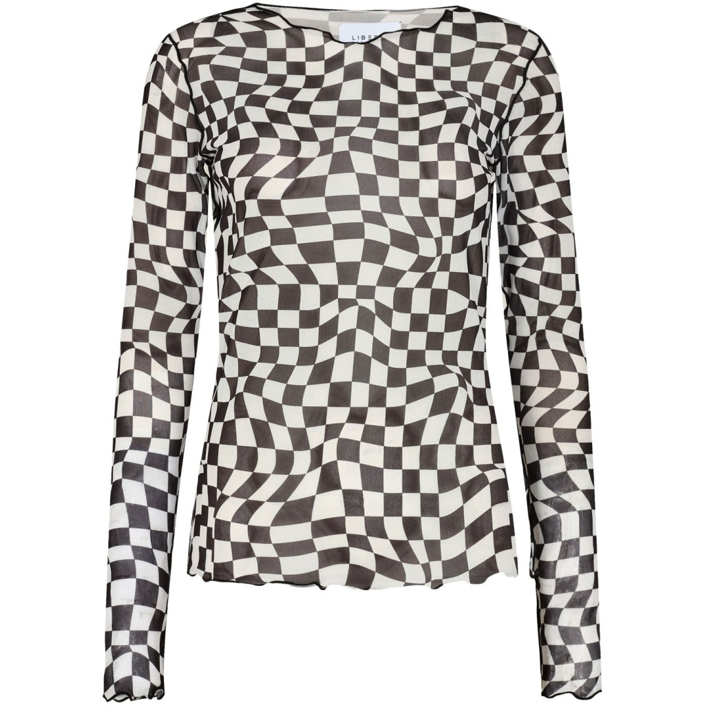 Liberte Dame Langærmet Mesh Top 4086   Squizzy Checks Black fra Liberté