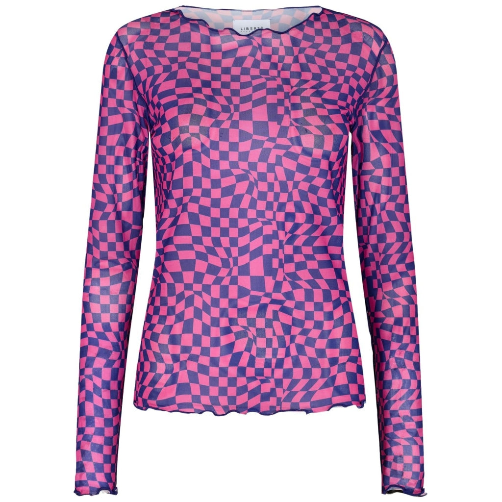 Liberte Dame Langærmet Mesh Top 4086   Squizzy Checks Pink fra Liberté
