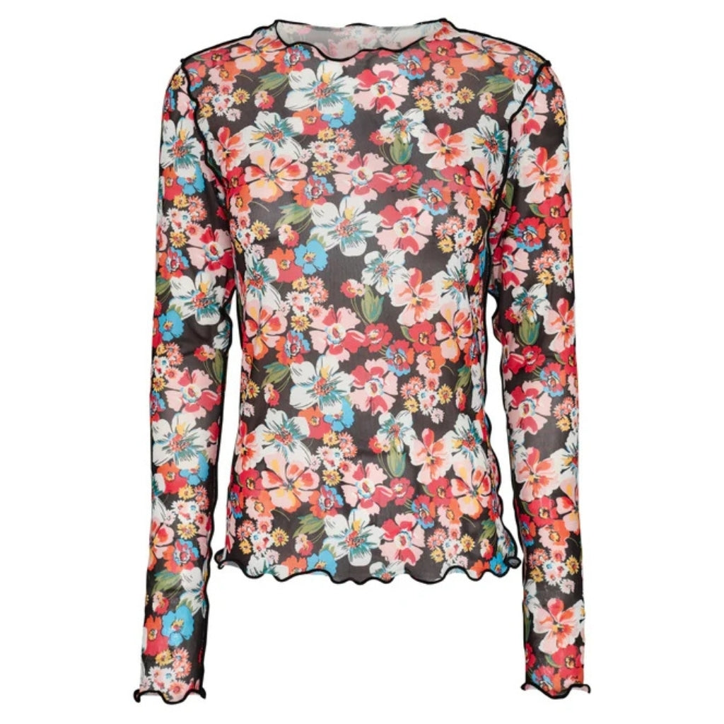 Dame Mesh Top 24086   Black Orange Flower fra Liberté