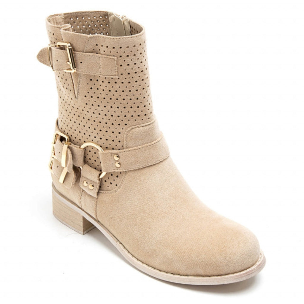 Malou Dame Bikerstøvler 9636a   Beige fra Shoes
