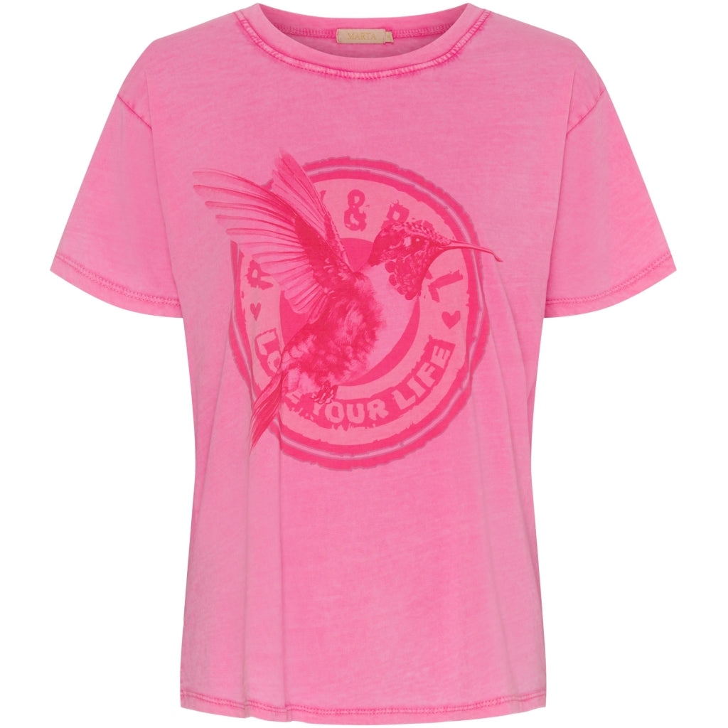 Dame T Shirt Mdcinge   Pink Pink Hummingbird fra Marta Du Chateau