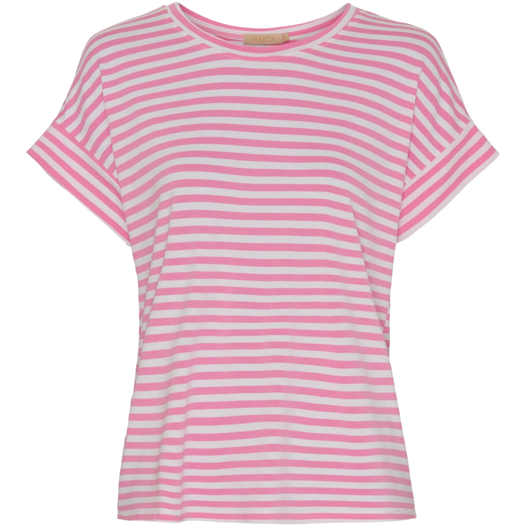 Dame T Shirt 85356 White Bubblegum Stripe fra Marta Du Chateau