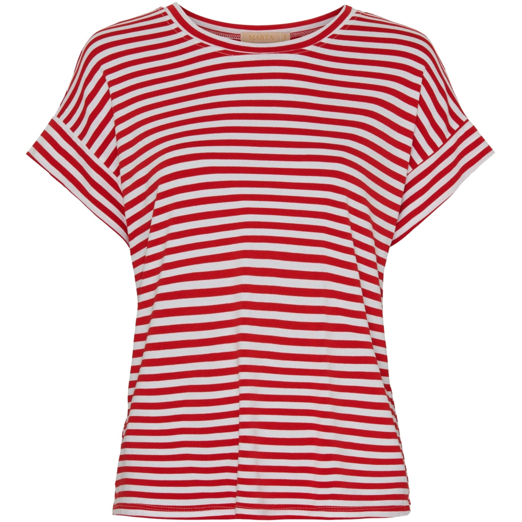 Dame T Shirt 85356 White Rosso Stripe fra Marta Du Chateau
