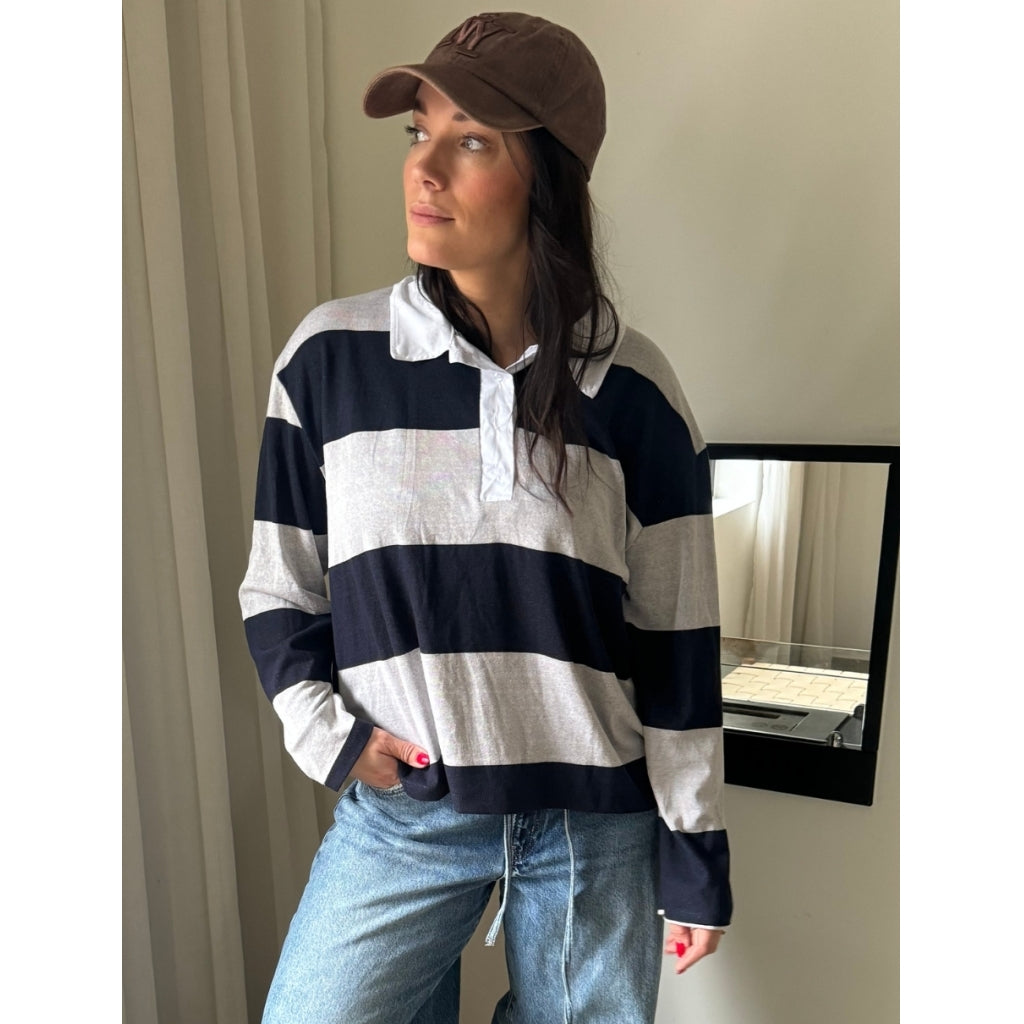 Dame Polo Mdcaxelle 38910 L   Navy White fra Marta Du Chateau