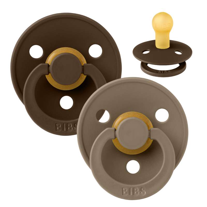 Rund Colour Sut 2 Pak Str. 1 Naturgummi Mocha Dark Oak fra Bibs