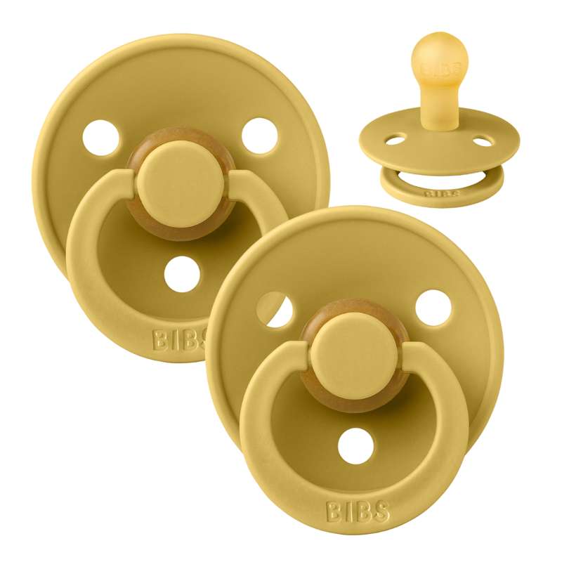 Rund Colour Sut 2 Pak Str. 1 Naturgummi Mustard Mustard fra Bibs