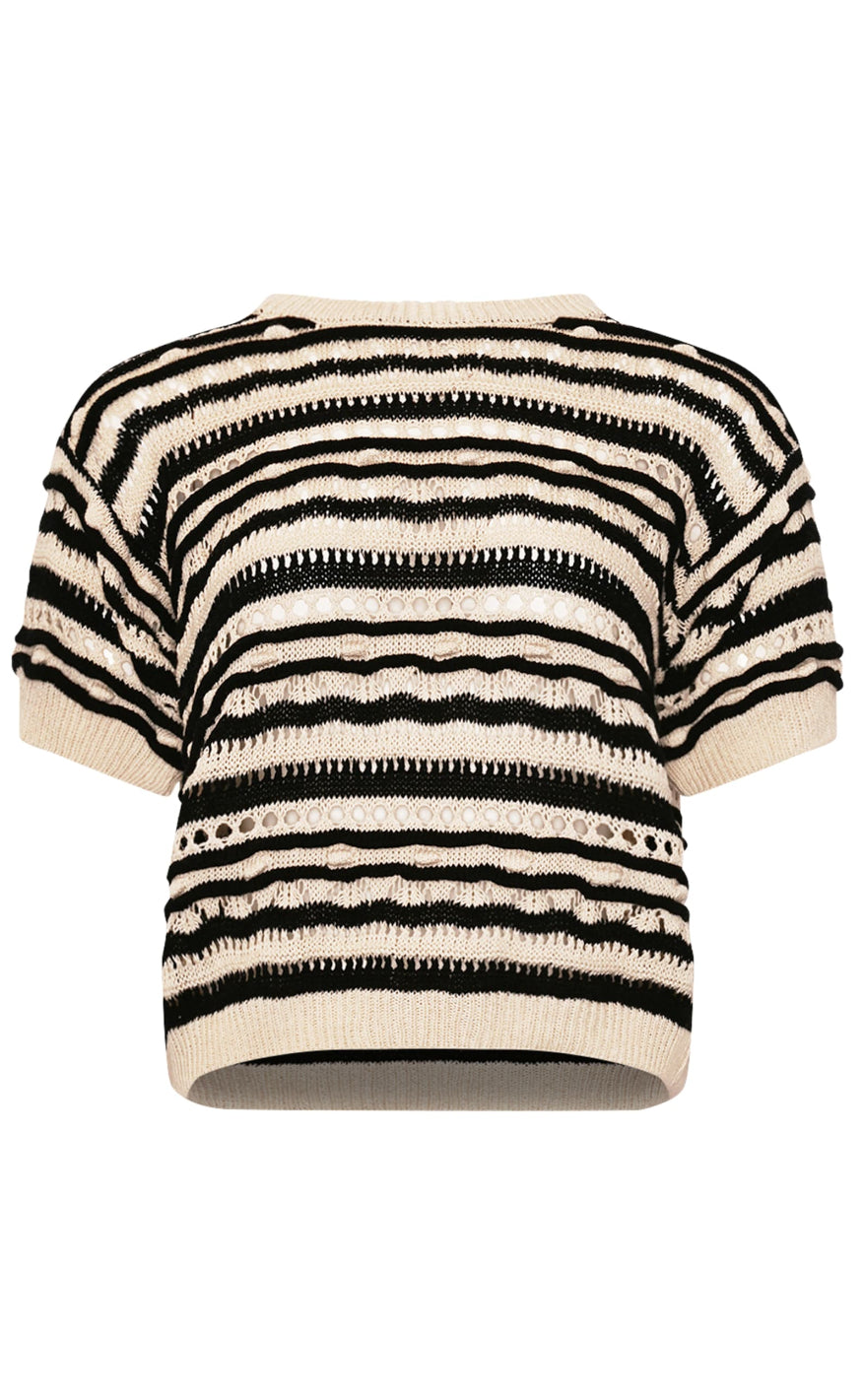 Strik   Kirstine   Black Beige Stripe fra Noella
