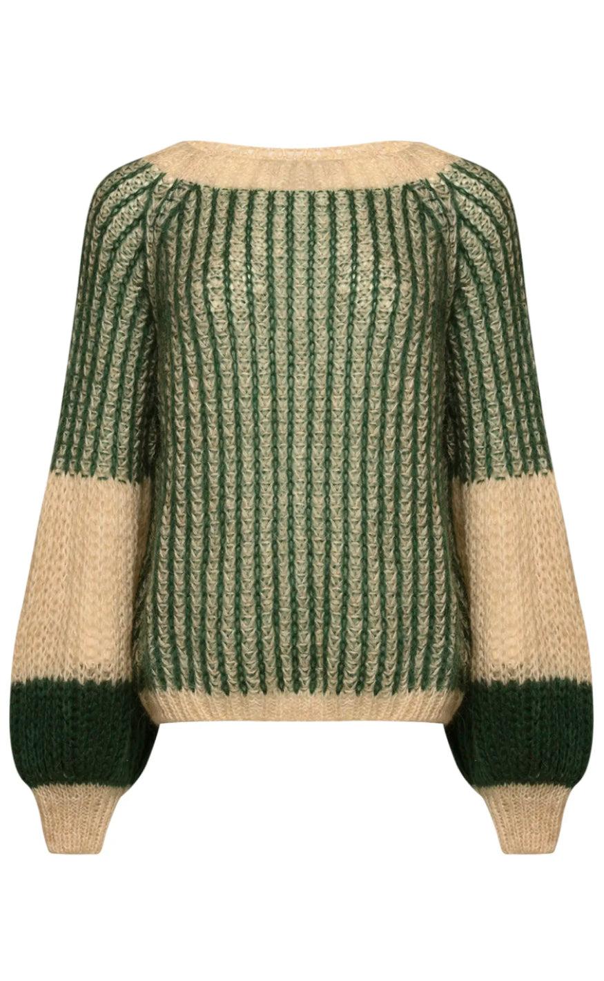 Sweater   Liana   Beige Bottle Green fra Noella