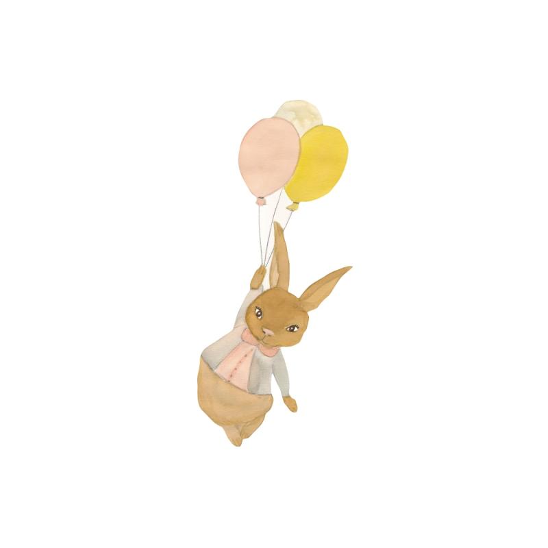 Wallsticker Rabbit Girl Airballoon   Brown fra That's Mine