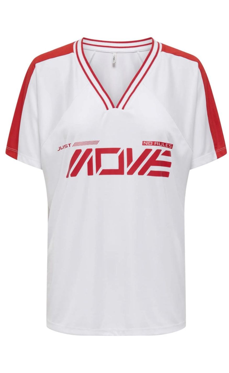 Bluse   Bella Sport V Neck   Bright White Move In Red fra Only