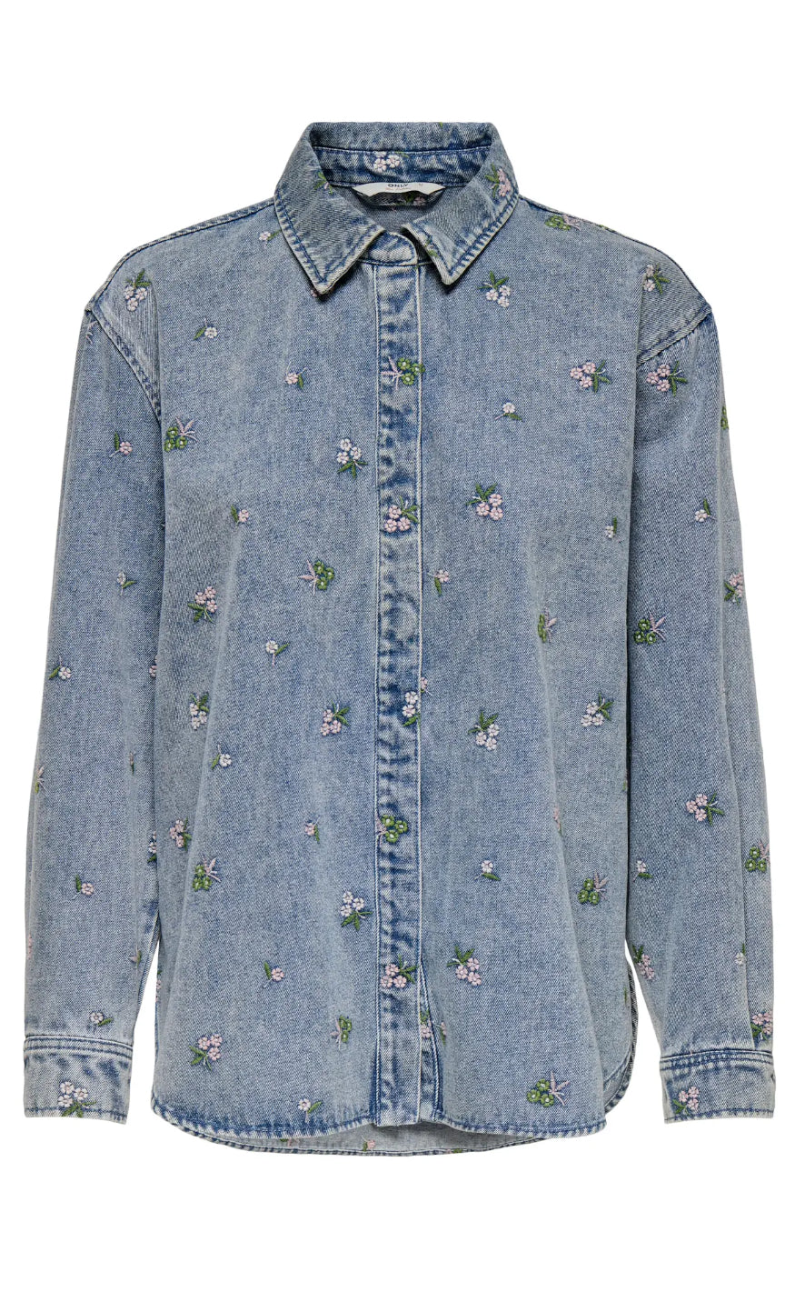 Skjorte   Vera   Light Blue Denim Flower fra Only