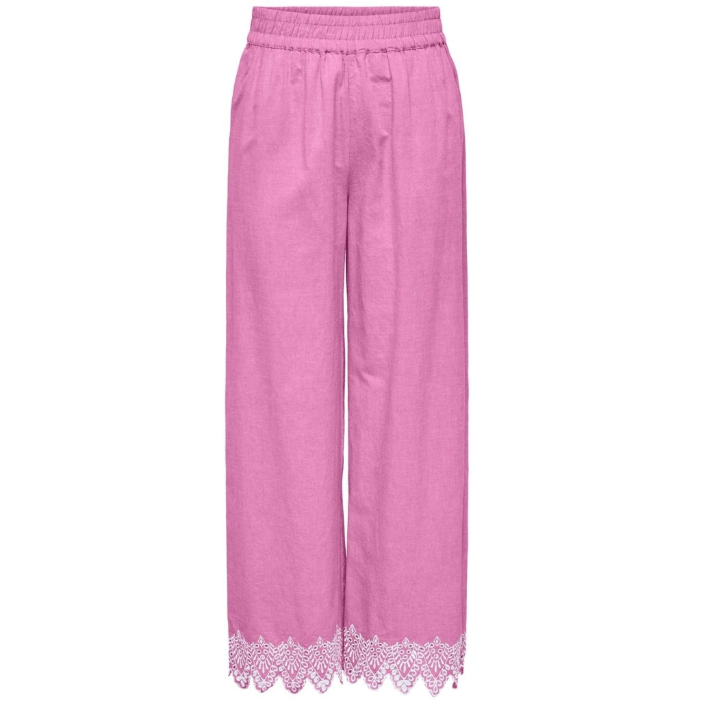 Dame Bukser Onlpaula   Fuchsia Pink Bright White Emb. fra Only
