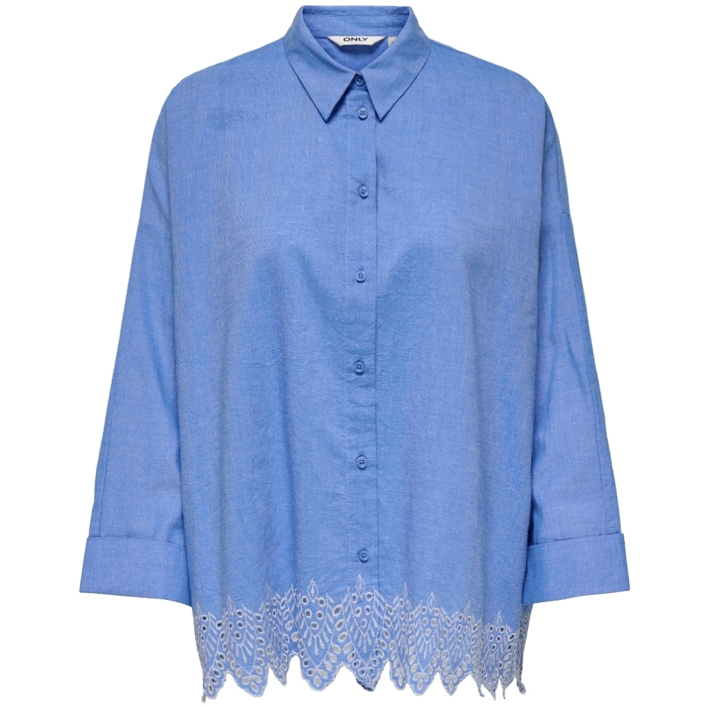 Dame Skjorte Onlgraces   Blue Bonnet Bright White Emb. fra Only