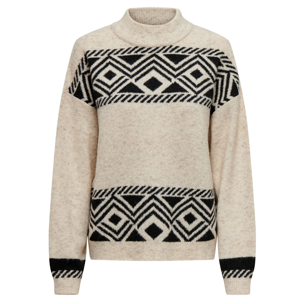 Dame Strik Onlvictoria   Pumice Stone Black Jacquard fra Only