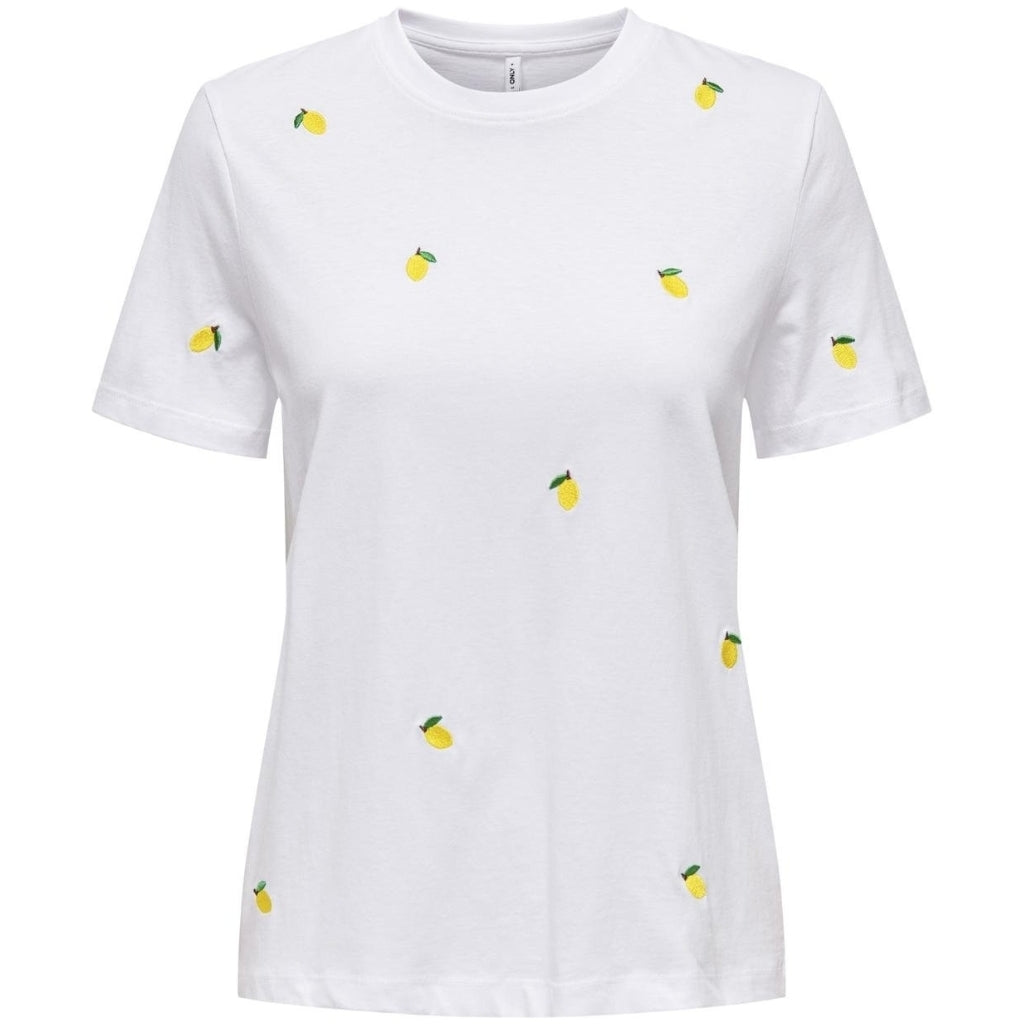 Dame T Shirt Onlketty Bright White Lemon fra Only