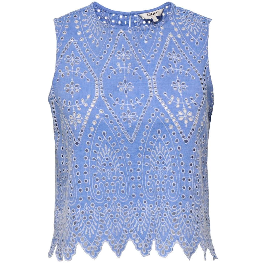 Dame Top Onltulum   Blue Bonnet Bright White Emb. fra Only