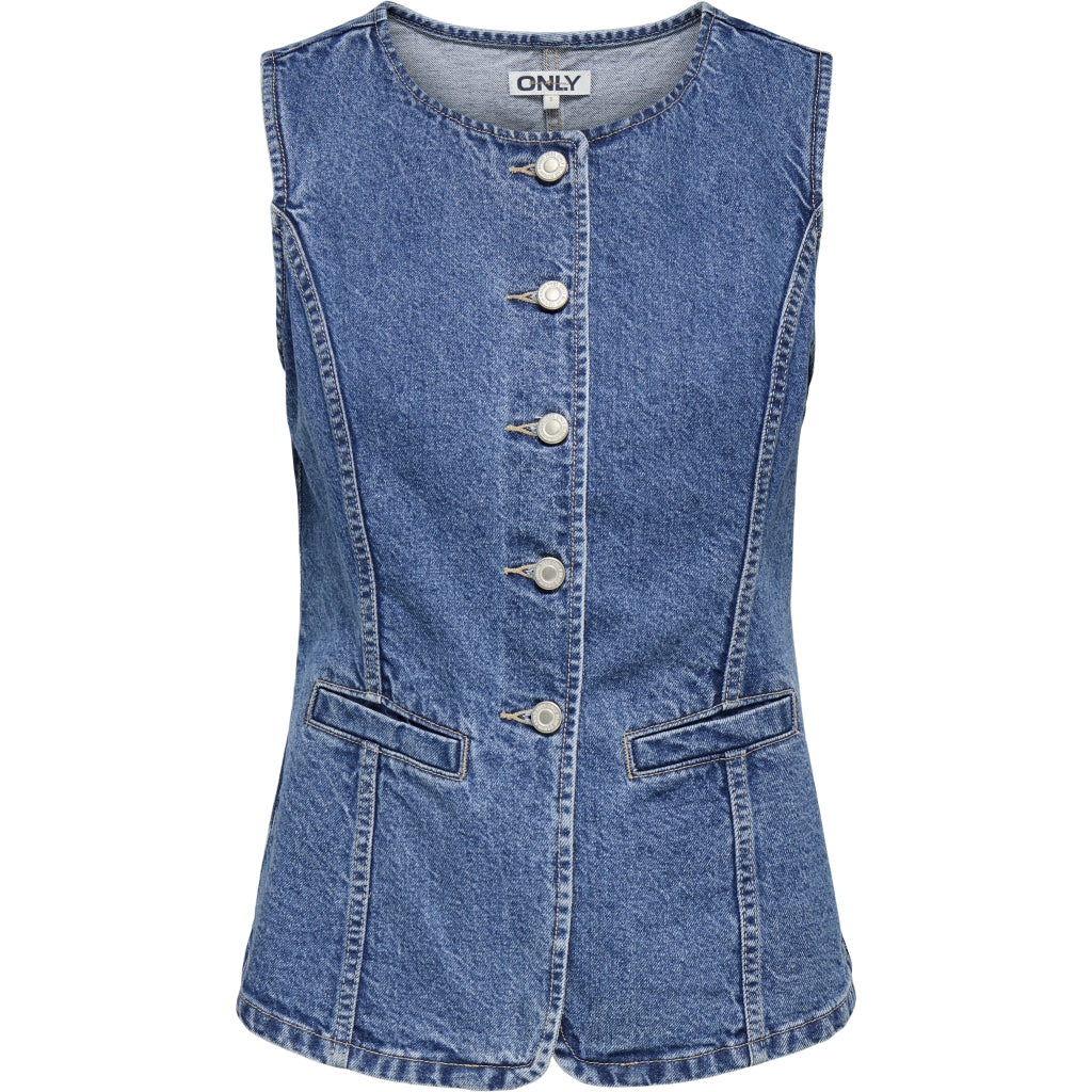 Dame Vest Onlgiulina Medium Blue Denim fra Only