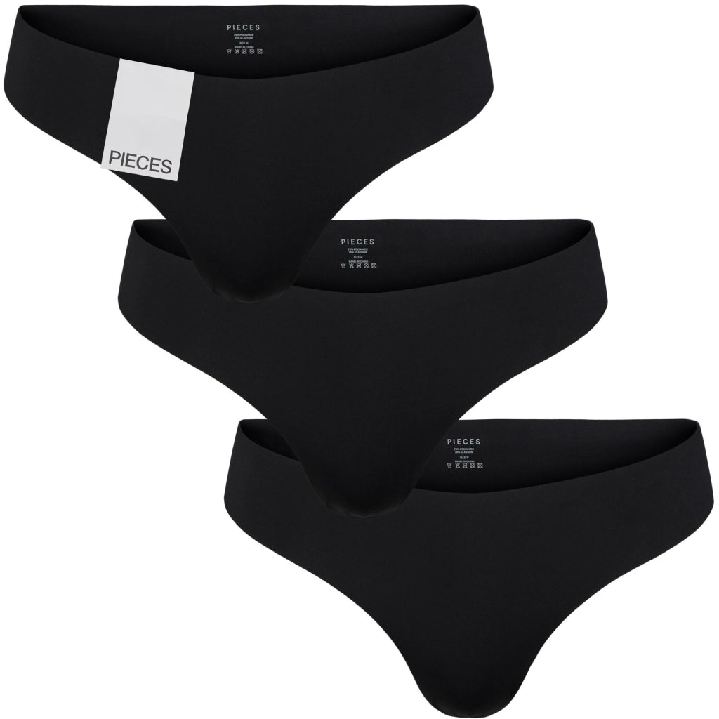 Dame 3 Pack Thong Pcnamee   Black fra Pieces