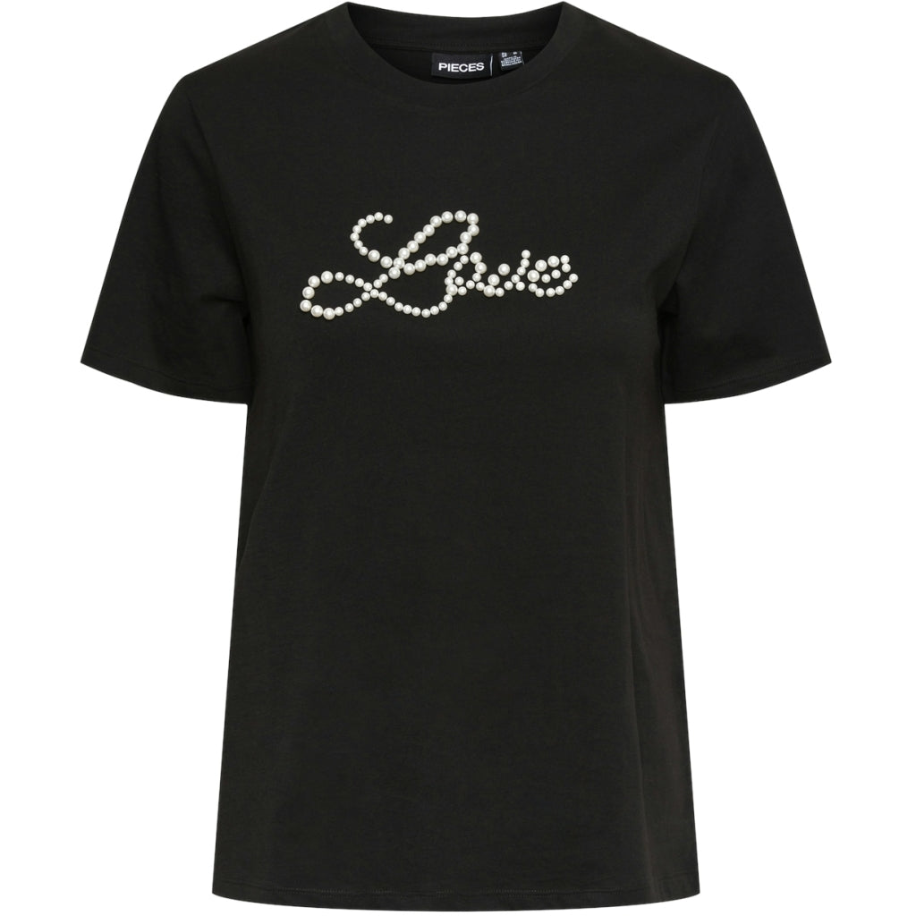 Dame T Shirt Pcrine Black Love fra Pieces