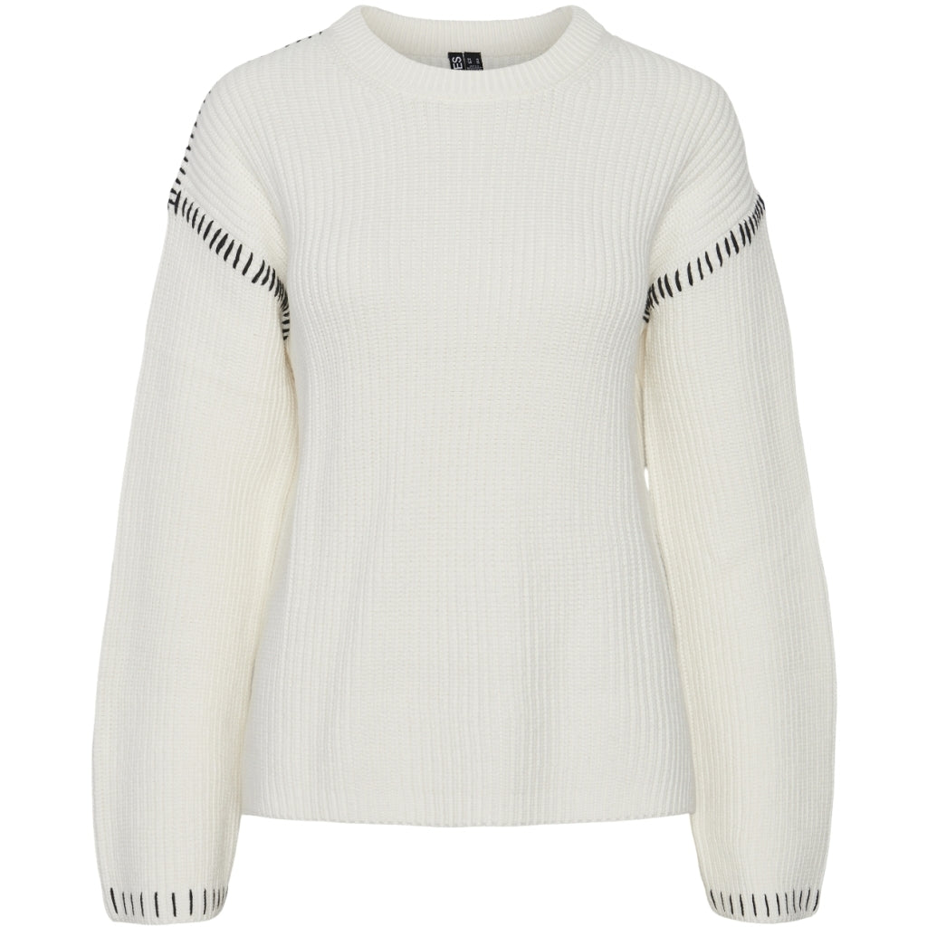 Dame Strik Pcgaia   Cloud Dancer Black Stiching fra Pieces