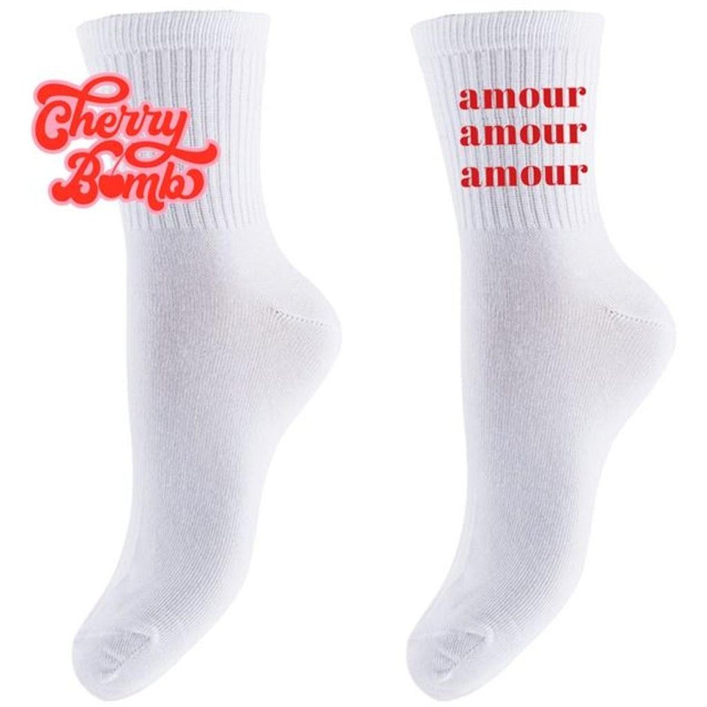 Dame Strømper Pcgabbi Bright White 2 Pack Cherry Bomb+amour fra Pieces