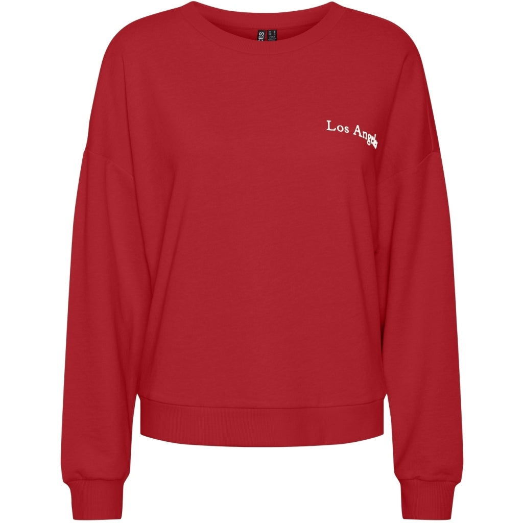 Dame Sweatshirt Pcskylar   High Risk Red White Text fra Pieces