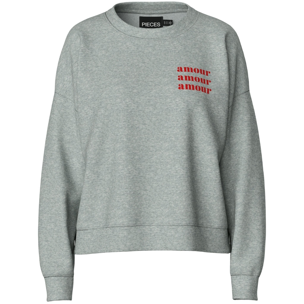 Dame Sweatshirts Pcchilli Light Grey Melange Amour Amour Amour fra Pieces