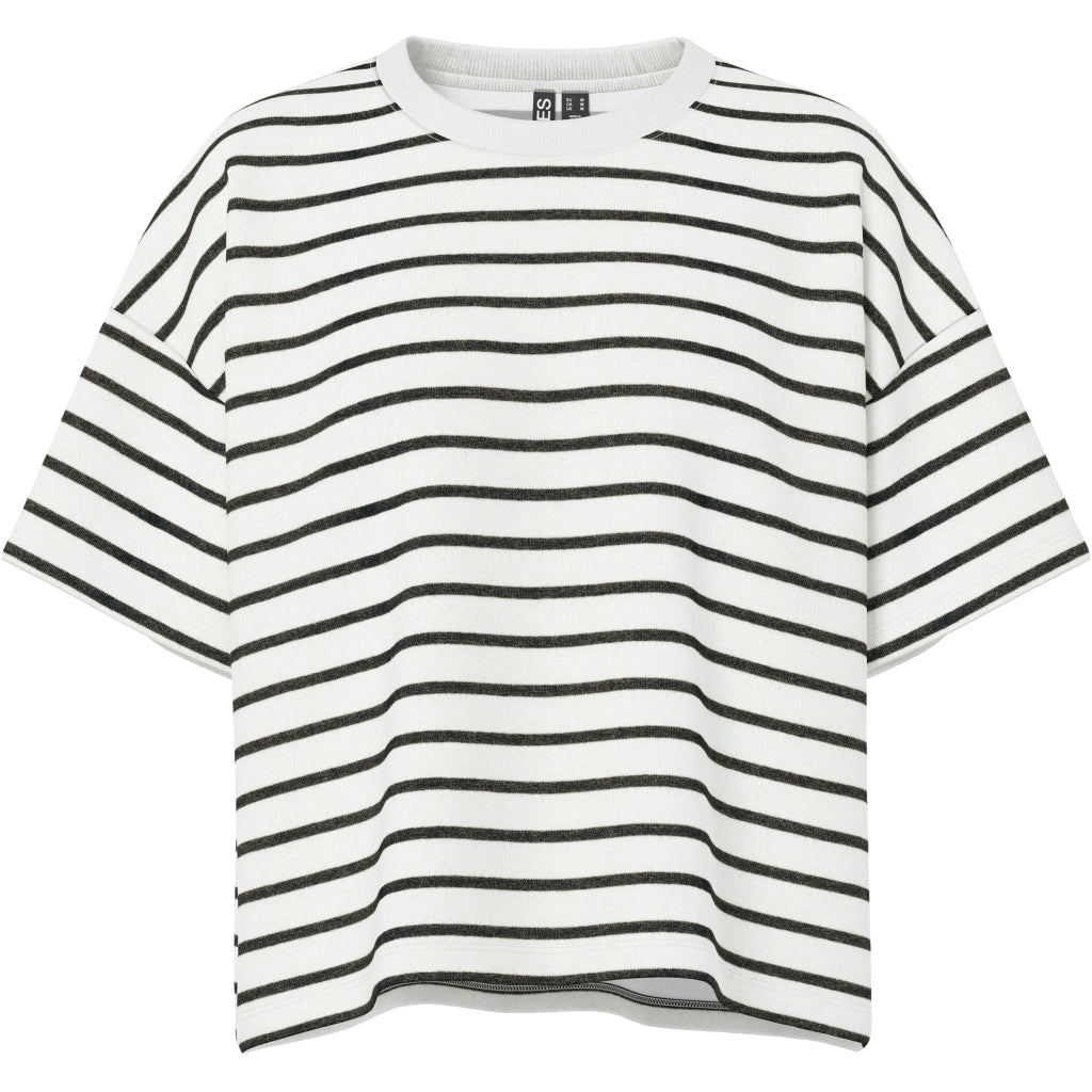 Dame T Shirt Pcchilli   Cloud Dancer Stripes Black fra Pieces