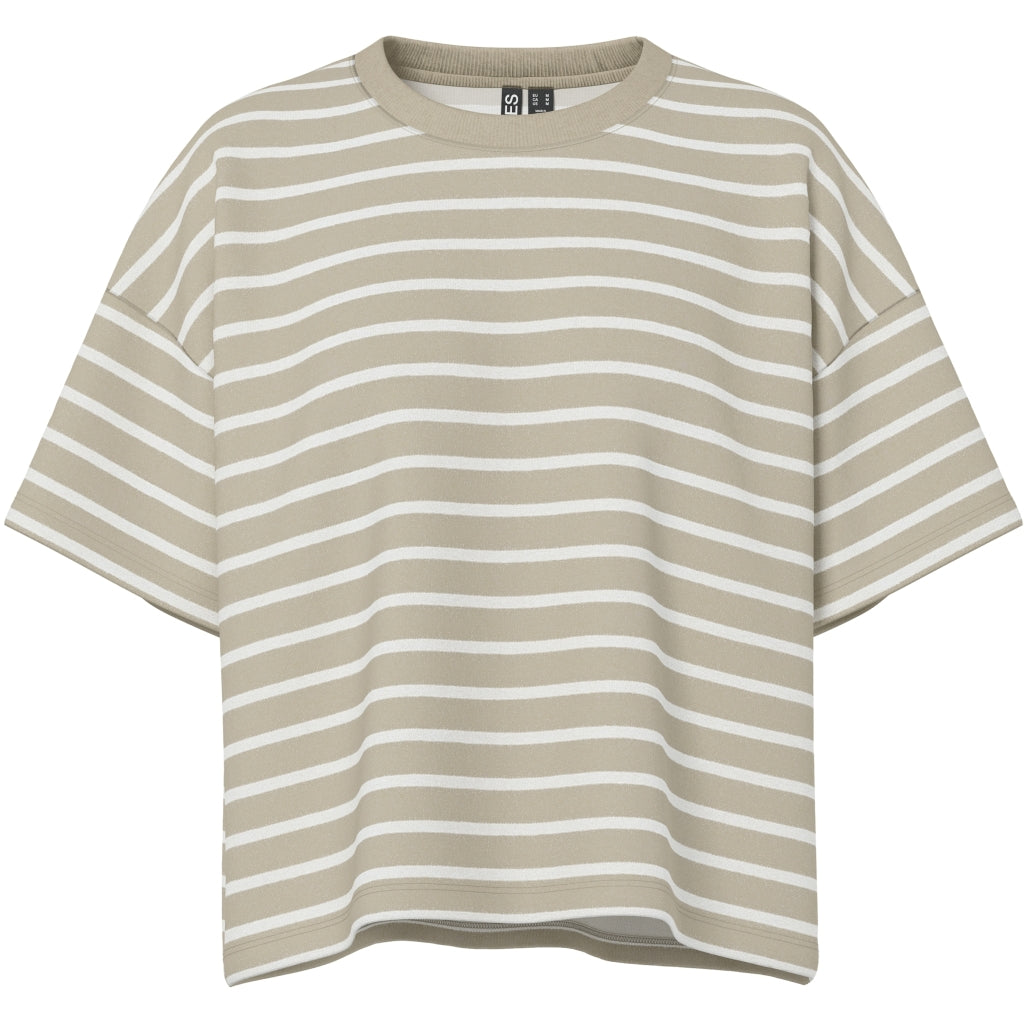 Dame T Shirt Pcchilli   Crockery Stripes Cloud Dancer fra Pieces