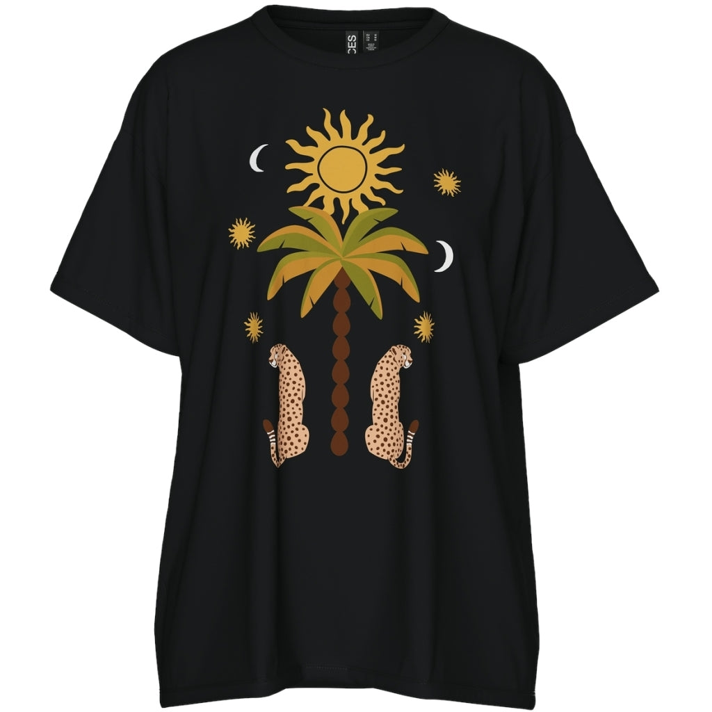 Dame T Shirt Pchannah Black Palm Cheetah fra Pieces