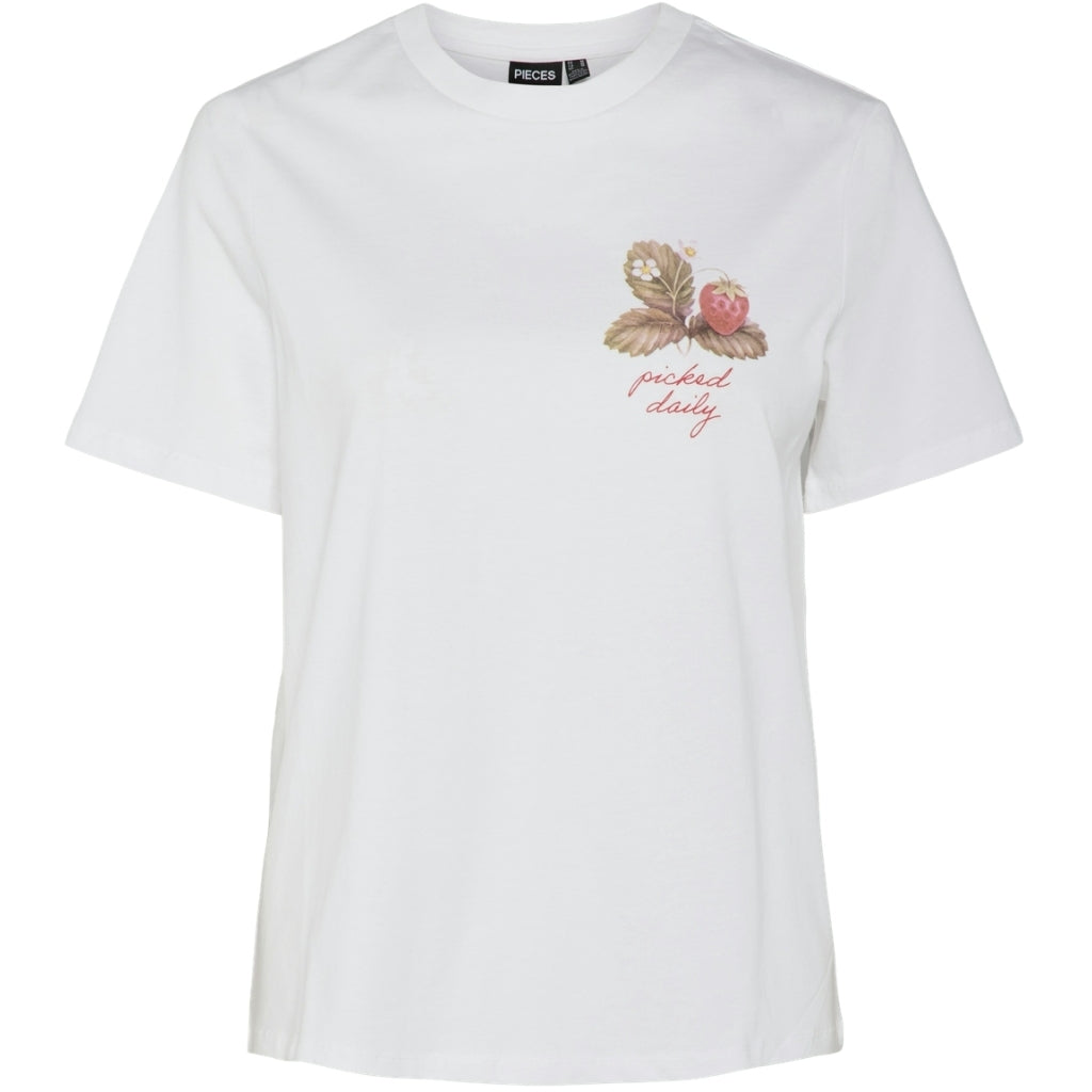 Dame T Shirt Pcsummer   Bright White Print Farmers Market fra Pieces