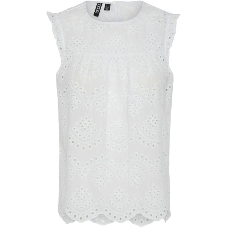 Dame Top Pcvilde   Bright White fra Pieces