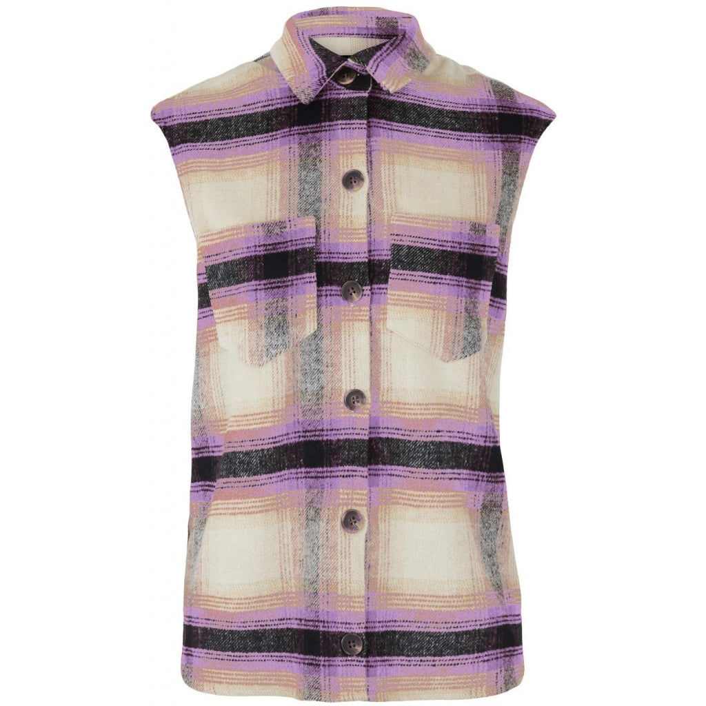 Dame Vest Pccarlene   Sheer Lilac Check fra Pieces