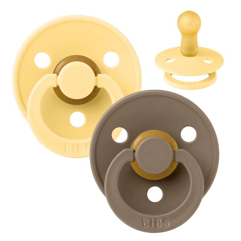 Rund Colour Sut 2 Pak Str. 2 Naturgummi Pale Butter Dark Oak fra Bibs