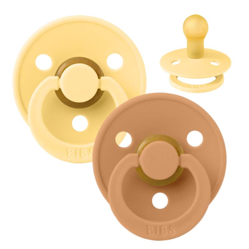Rund Colour Sut 2 Pak Str. 1 Naturgummi Pale Butter Pumpkin fra Bibs