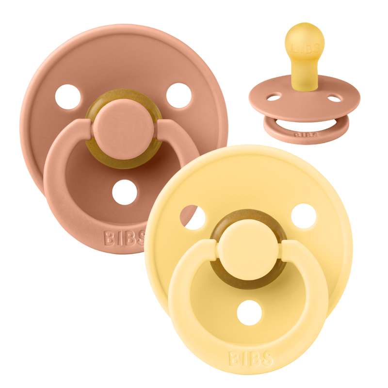 Rund Colour Sut 2 Pak Str. 1 Naturgummi Peach Pale Butter fra Bibs
