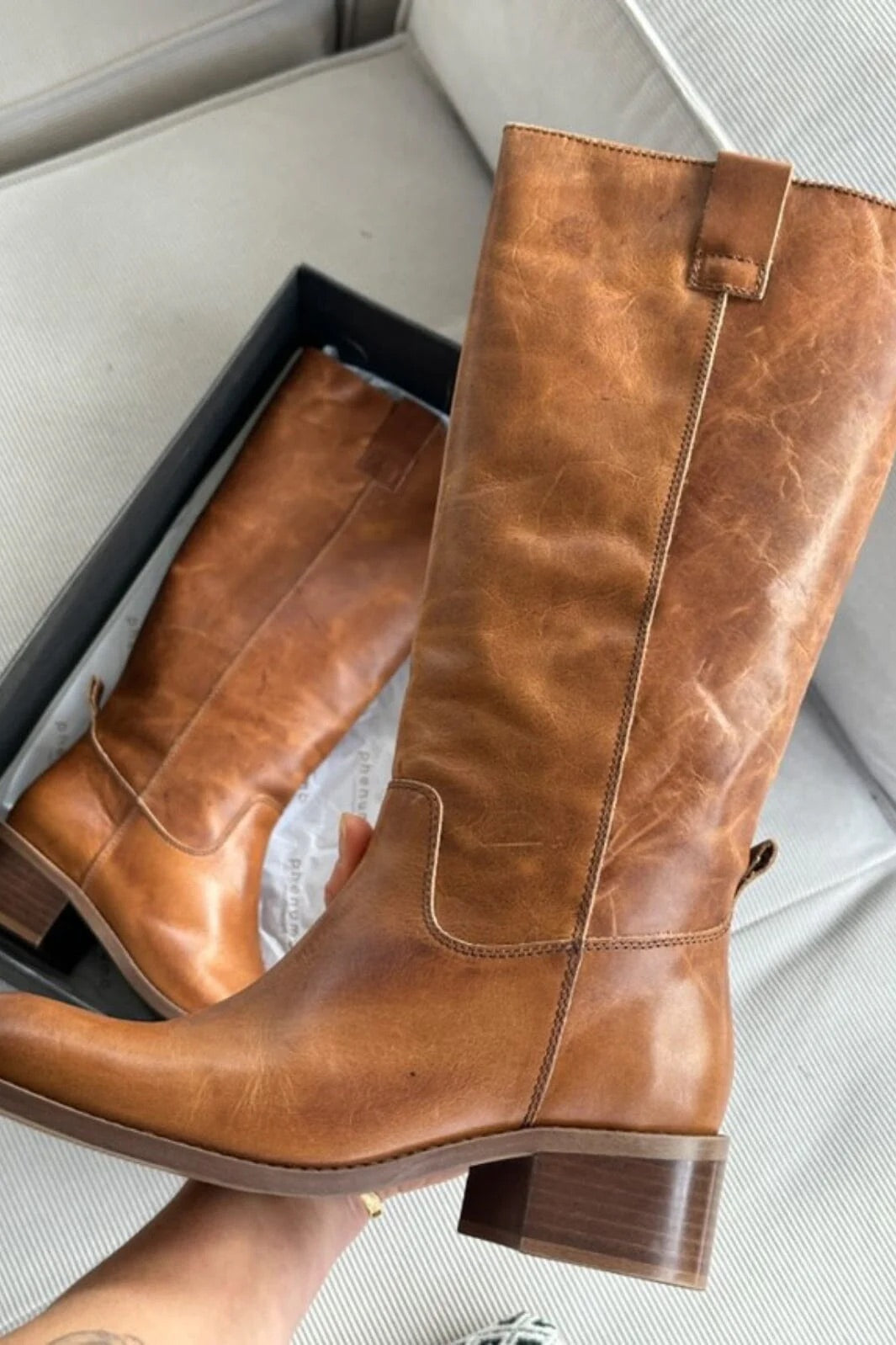 Støvler   Martina Long   Leather Cognac fra Phenumb