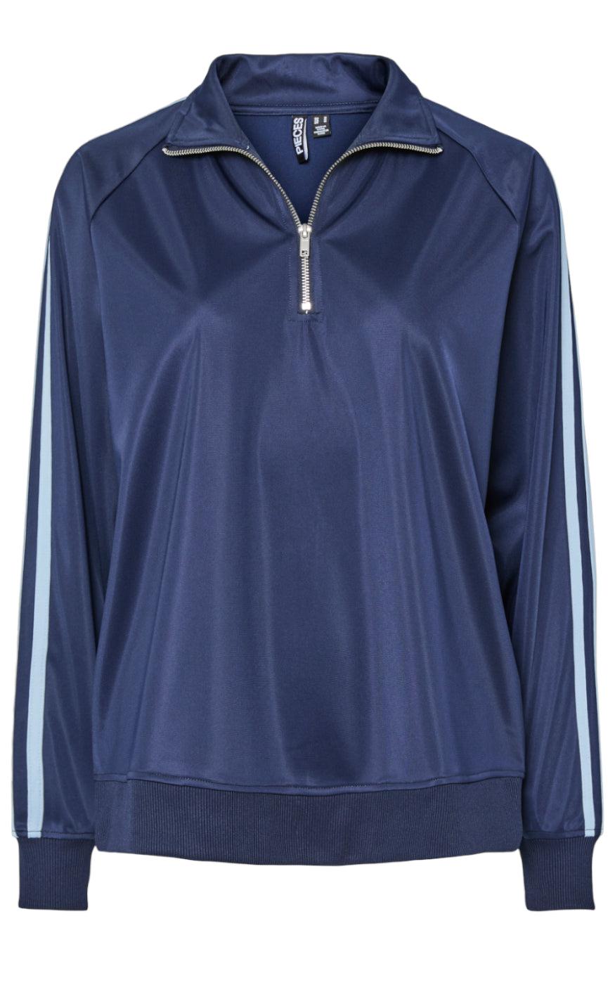 Bluse   Grace Zip   Maritime Blue Cashmere Blue Stripe fra Pieces