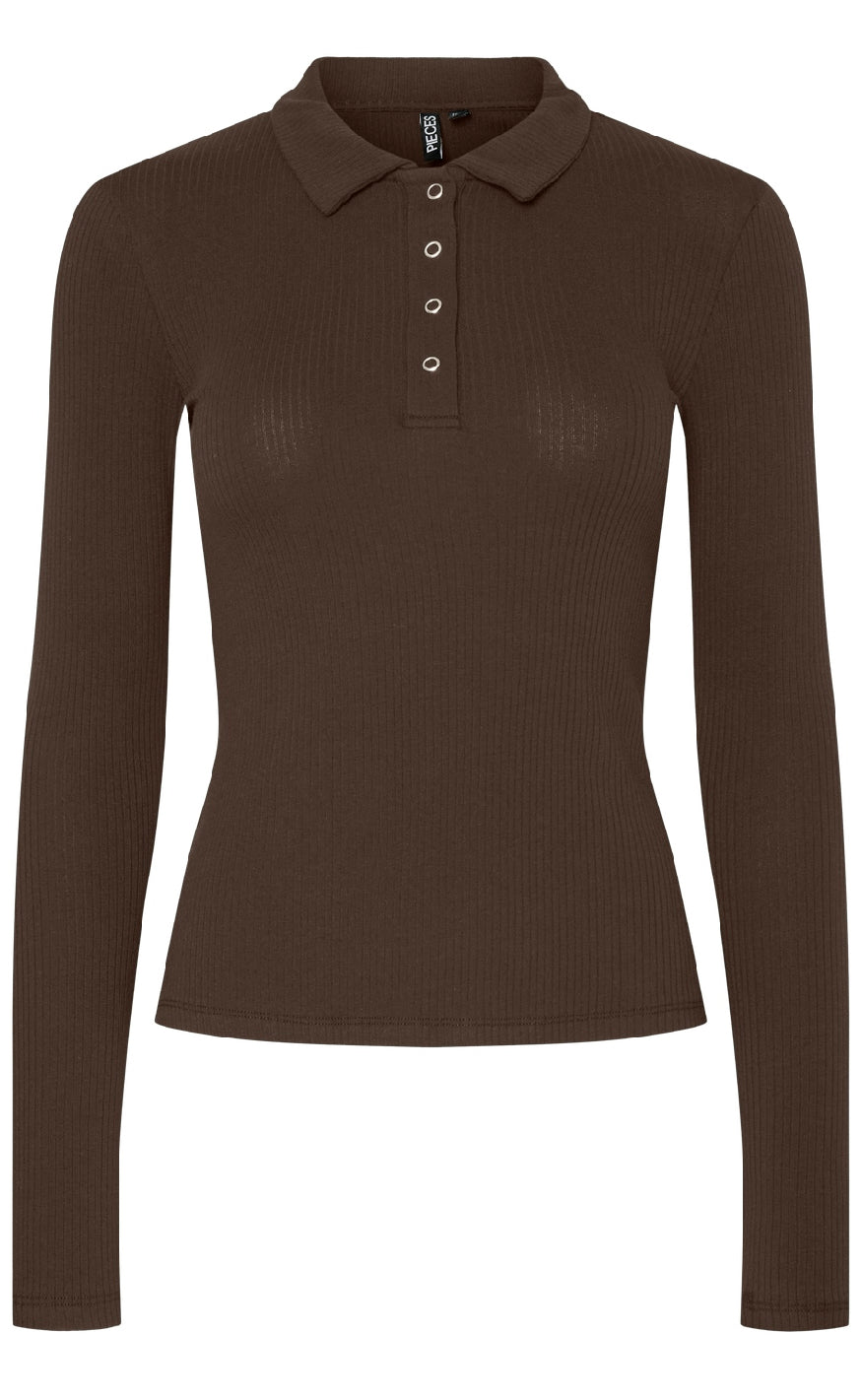 Bluse   Kitte Ls Polo   Chicory Coffee fra Pieces